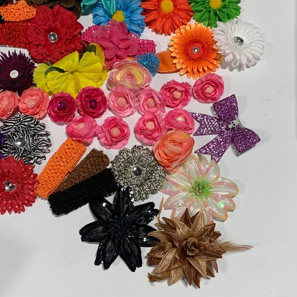 Colorful Kids Adults‎ Hair Accessories LOT Headbands Flowers Clips Ponytails
